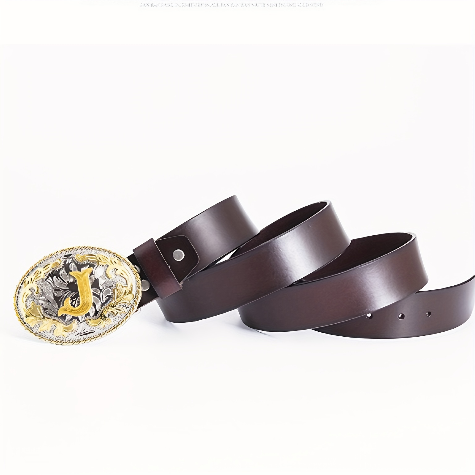 Western Style Leather Belt with J Buckle